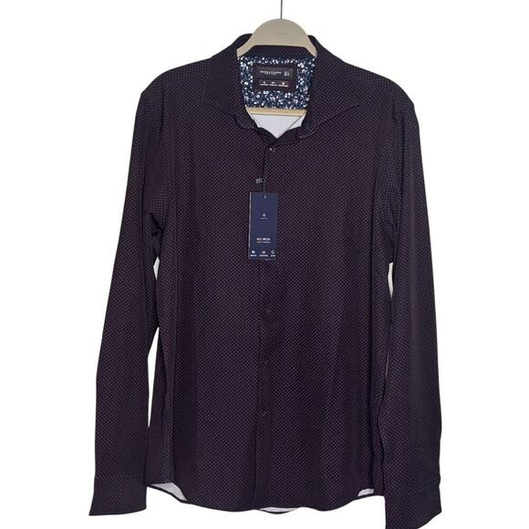 Denim & Flower Men's Tech Comfort Buttondown Shirt Navy Red Dots Size Large - Picture 6 of 6